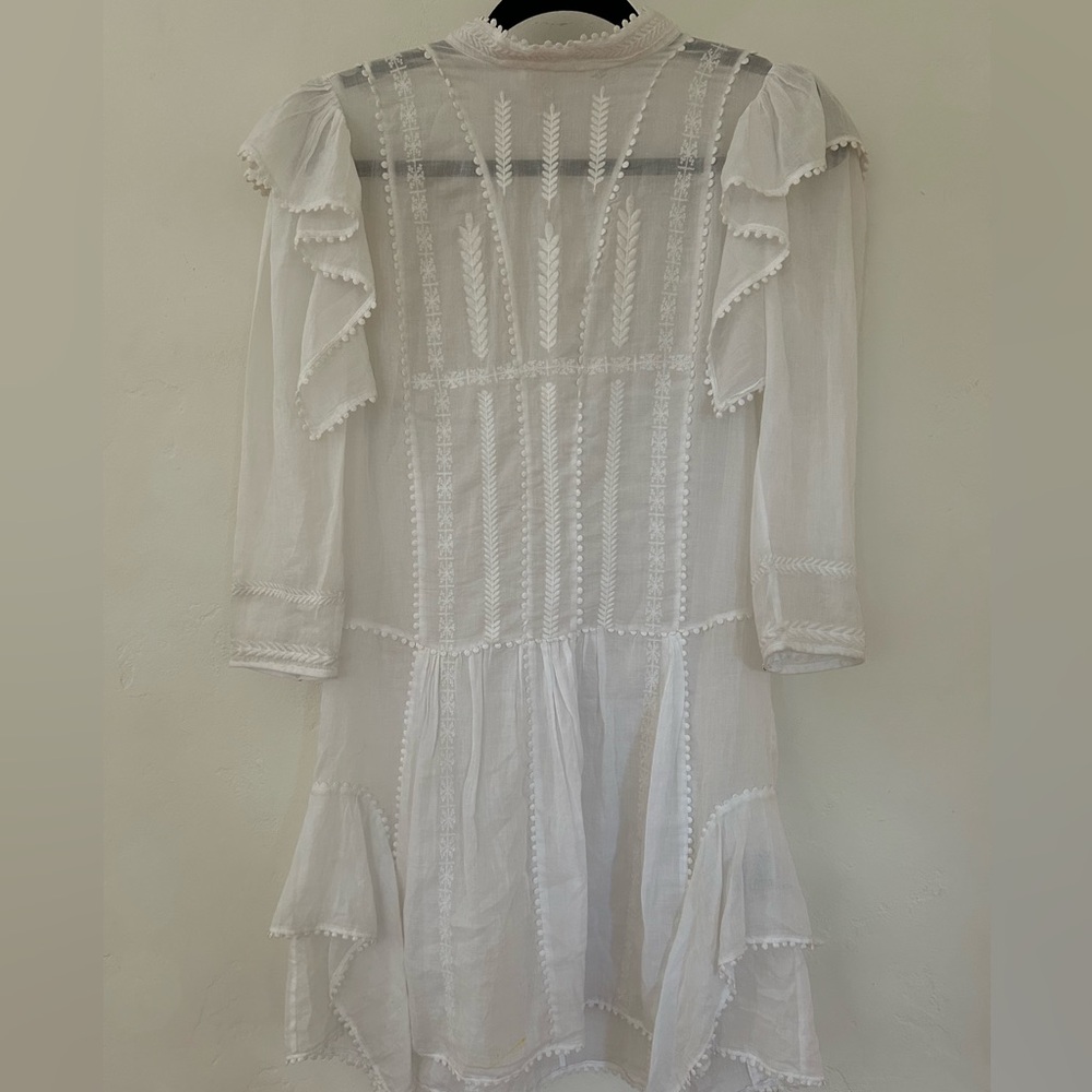 Isabel Marant white embroidered sheer cotton mock neck dress size 36/US4